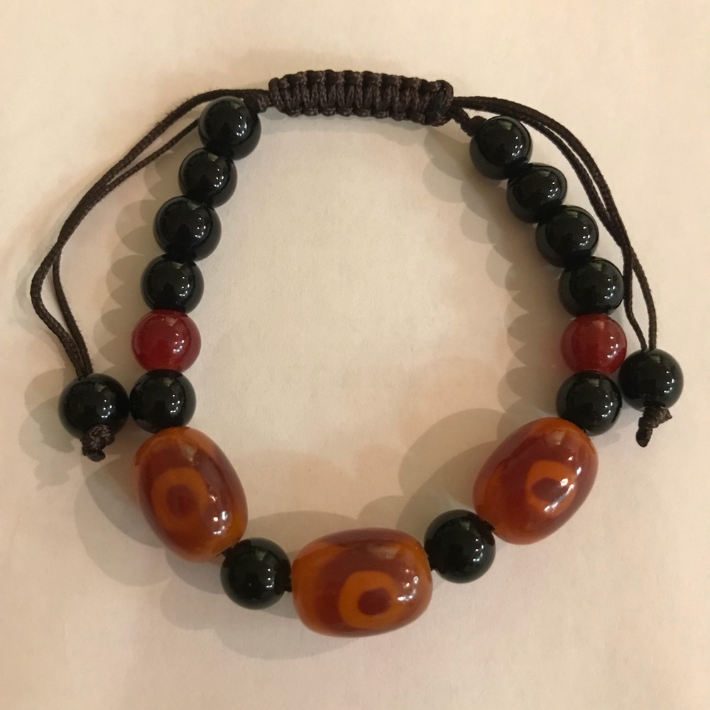 Black Obsidian and Agate Stone Bracelet
